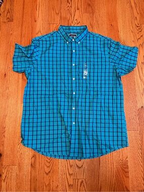 Club Room Men’s Blue Plaid Short Sleeve Button-Down Shirt